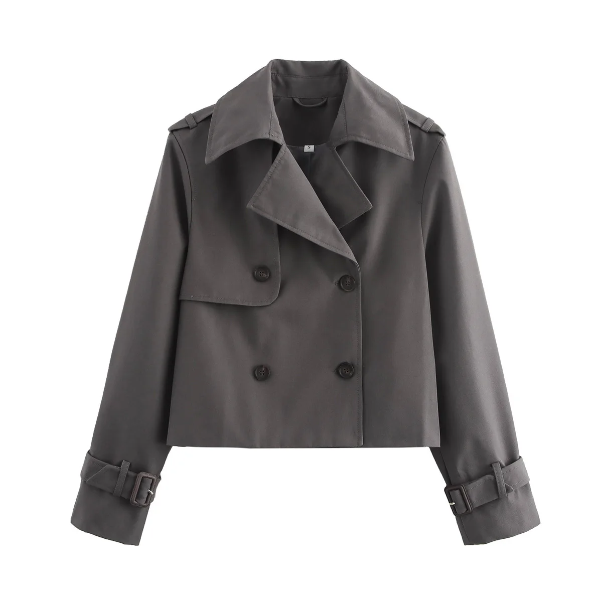 YENKYE New Autumn Women Solid Cropped Trench Coat Vintage Double Breasted Long Sleeve Short Jacket Lapel Collar Windbreaker