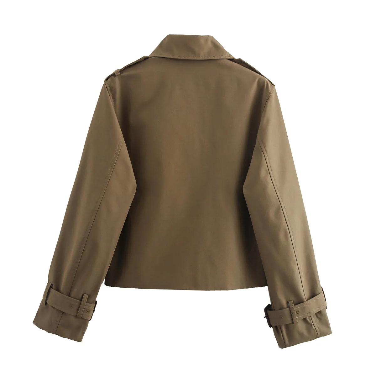 YENKYE New Autumn Women Solid Cropped Trench Coat Vintage Double Breasted Long Sleeve Short Jacket Lapel Collar Windbreaker