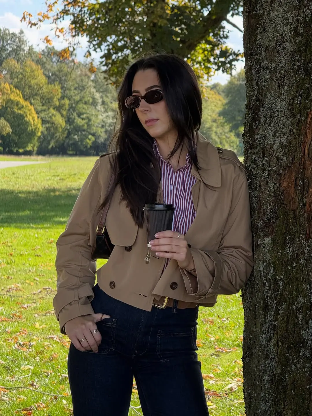 YENKYE New Autumn Women Solid Cropped Trench Coat Vintage Double Breasted Long Sleeve Short Jacket Lapel Collar Windbreaker