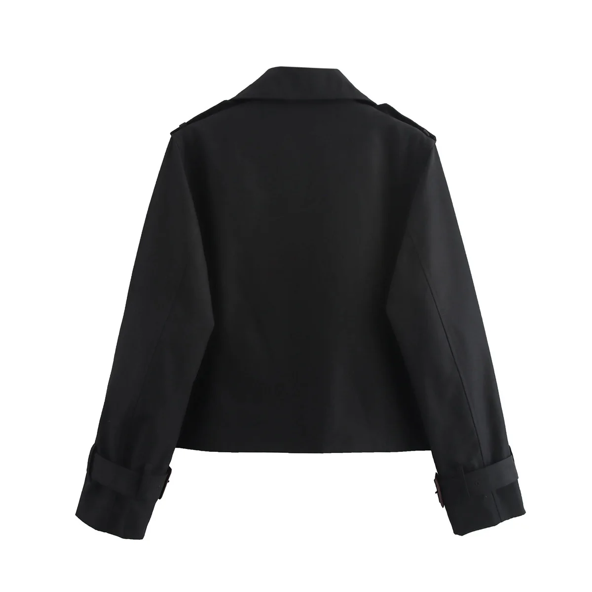 YENKYE New Autumn Women Solid Cropped Trench Coat Vintage Double Breasted Long Sleeve Short Jacket Lapel Collar Windbreaker