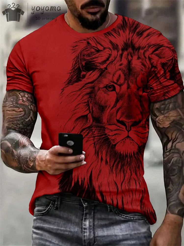 Summer Lion Print Men's Clothes T-shirt Male Short Sleeve Tee Men Lion Print Clothes Men Designer Clothes Men Oversized T-shirt