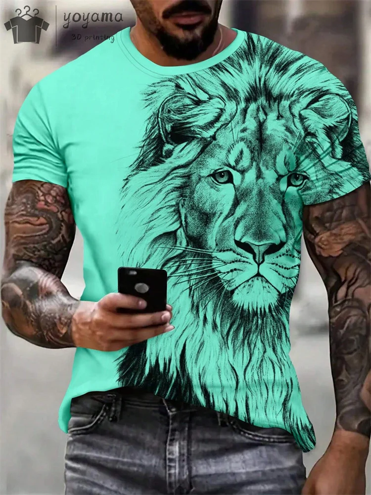 Summer Lion Print Men's Clothes T-shirt Male Short Sleeve Tee Men Lion Print Clothes Men Designer Clothes Men Oversized T-shirt