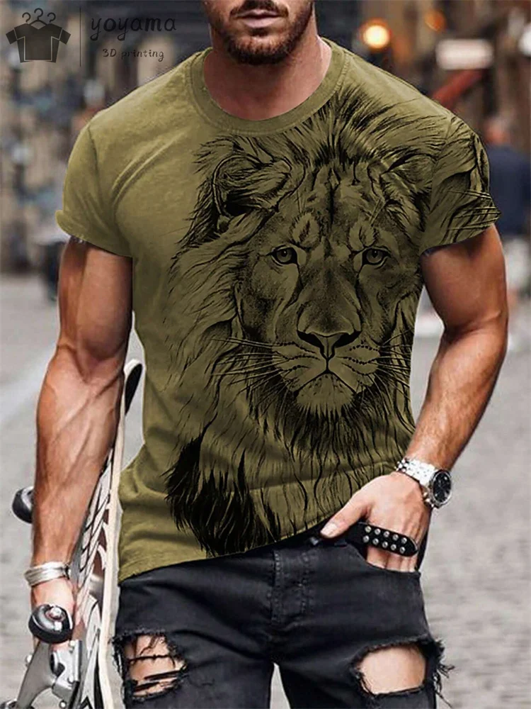 Summer Lion Print Men's Clothes T-shirt Male Short Sleeve Tee Men Lion Print Clothes Men Designer Clothes Men Oversized T-shirt