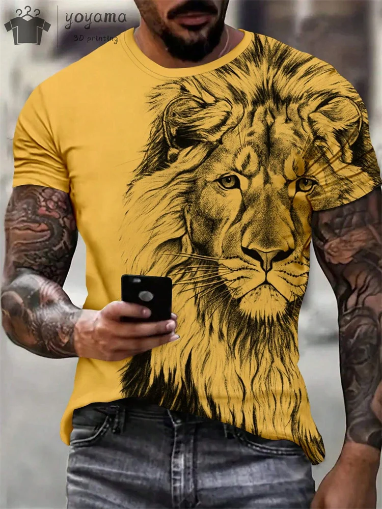 Summer Lion Print Men's Clothes T-shirt Male Short Sleeve Tee Men Lion Print Clothes Men Designer Clothes Men Oversized T-shirt
