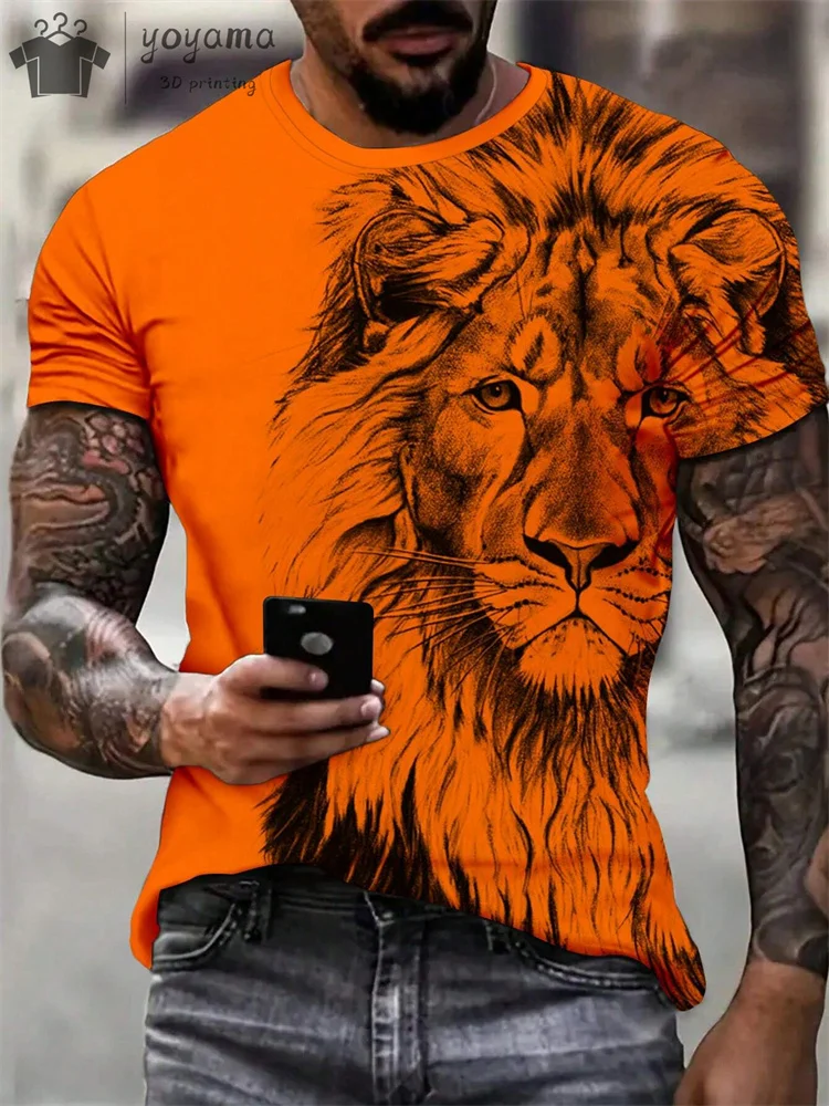 Summer Lion Print Men's Clothes T-shirt Male Short Sleeve Tee Men Lion Print Clothes Men Designer Clothes Men Oversized T-shirt