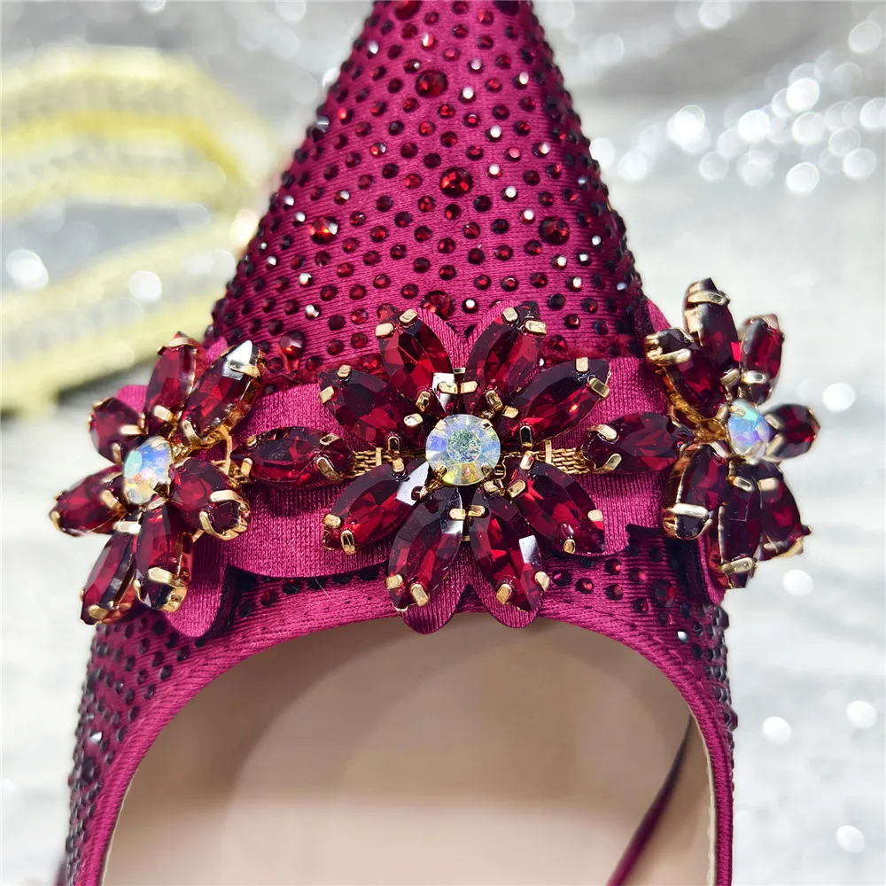 New Fashion Pointed Toe Shoes Heels Elegant Italian Woman Wedding for Party Shoes Women Party Pumps Decorated with Rhinestone