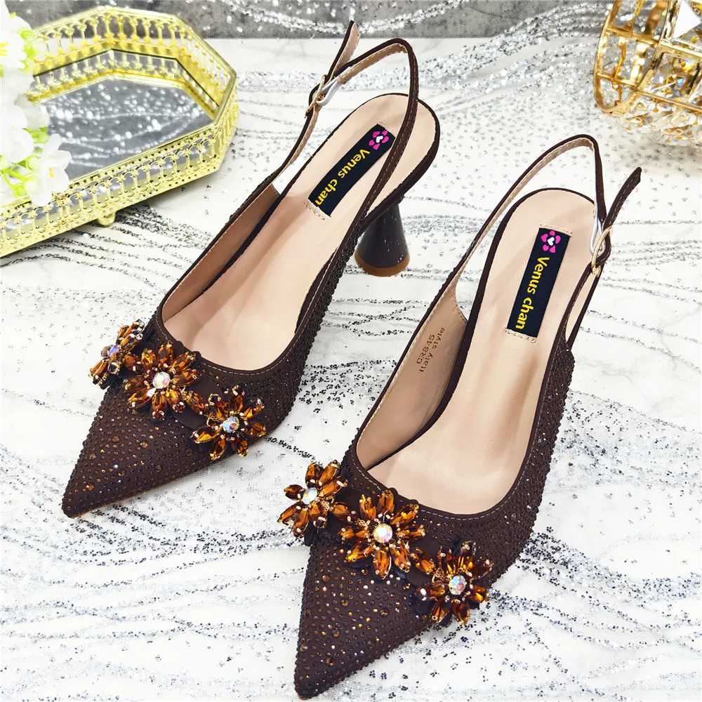 New Fashion Pointed Toe Shoes Heels Elegant Italian Woman Wedding for Party Shoes Women Party Pumps Decorated with Rhinestone