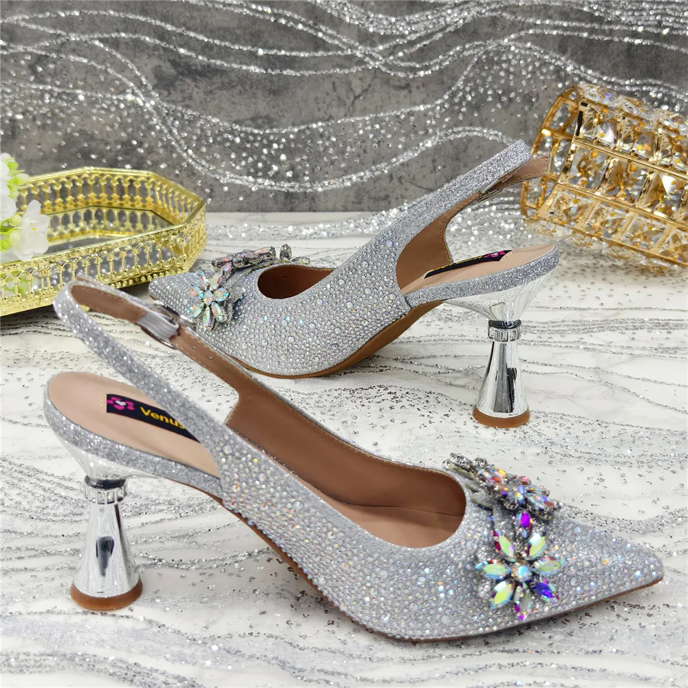 New Fashion Pointed Toe Shoes Heels Elegant Italian Woman Wedding for Party Shoes Women Party Pumps Decorated with Rhinestone