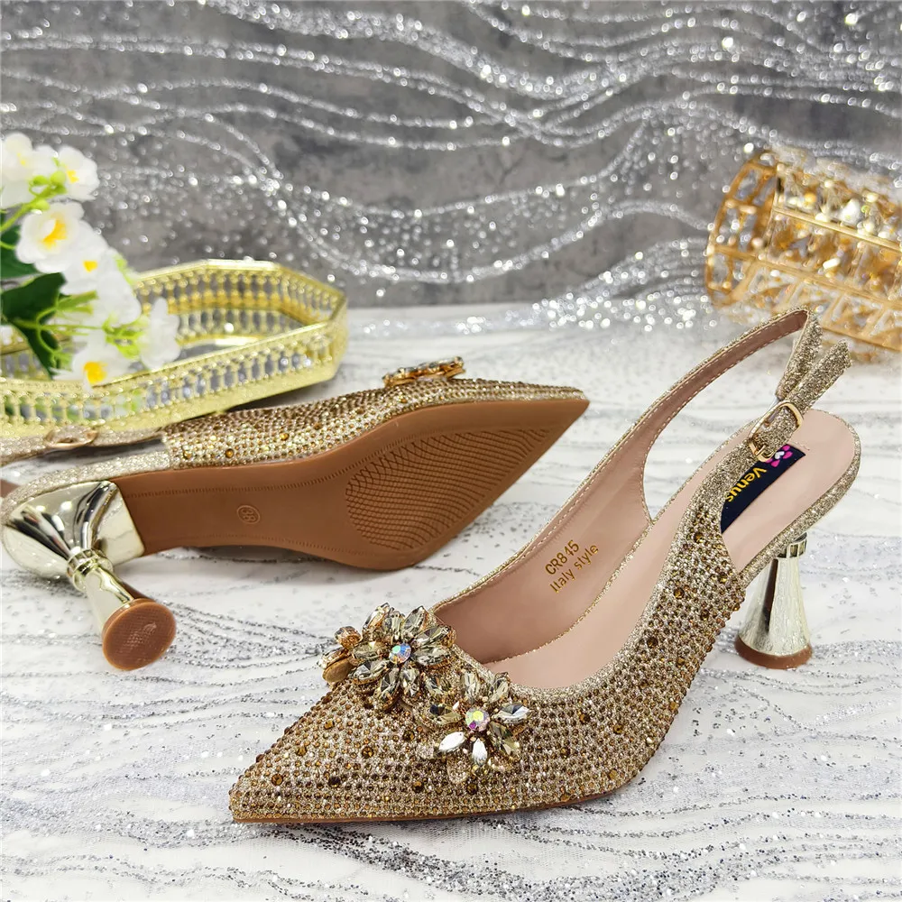 New Fashion Pointed Toe Shoes Heels Elegant Italian Woman Wedding for Party Shoes Women Party Pumps Decorated with Rhinestone