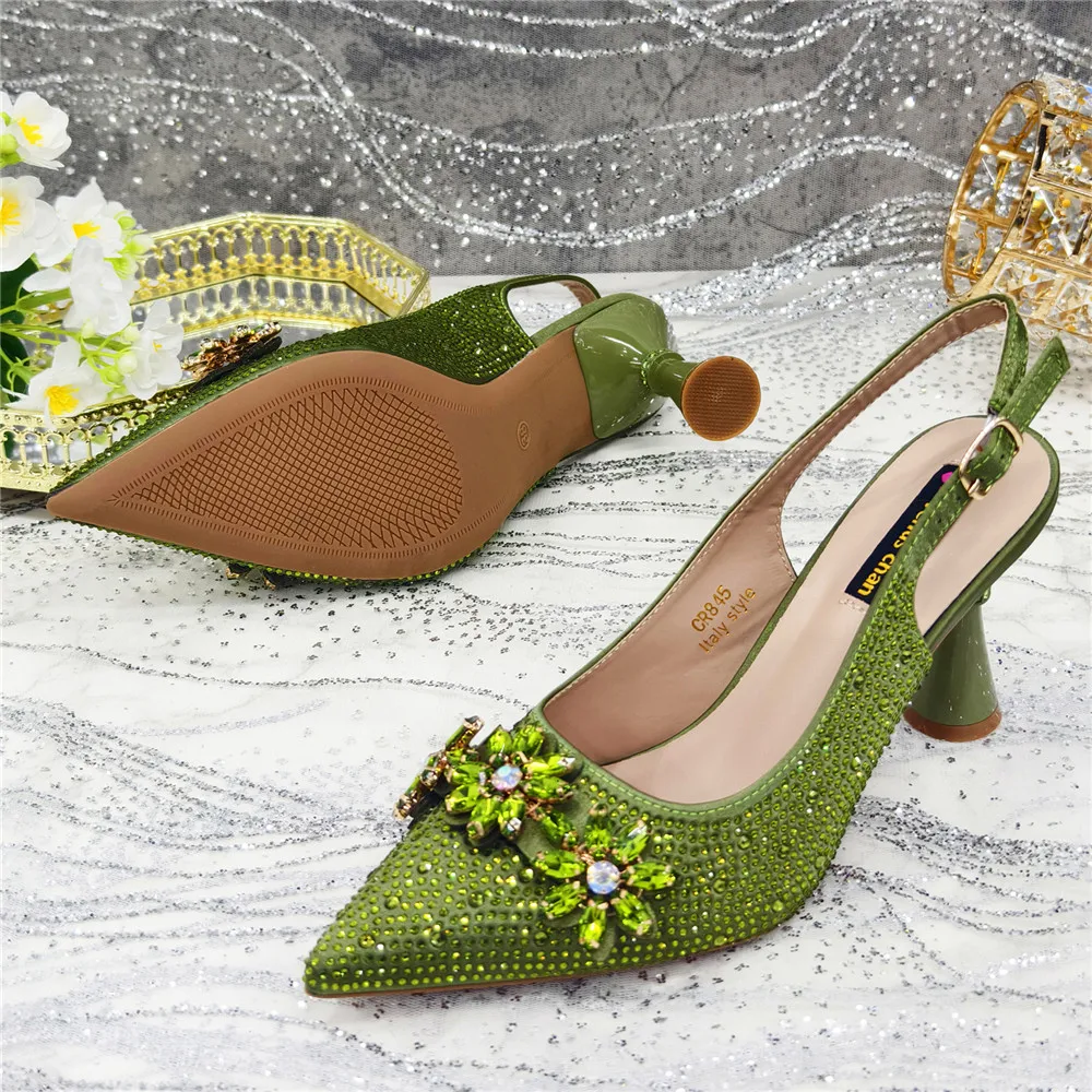 New Fashion Pointed Toe Shoes Heels Elegant Italian Woman Wedding for Party Shoes Women Party Pumps Decorated with Rhinestone