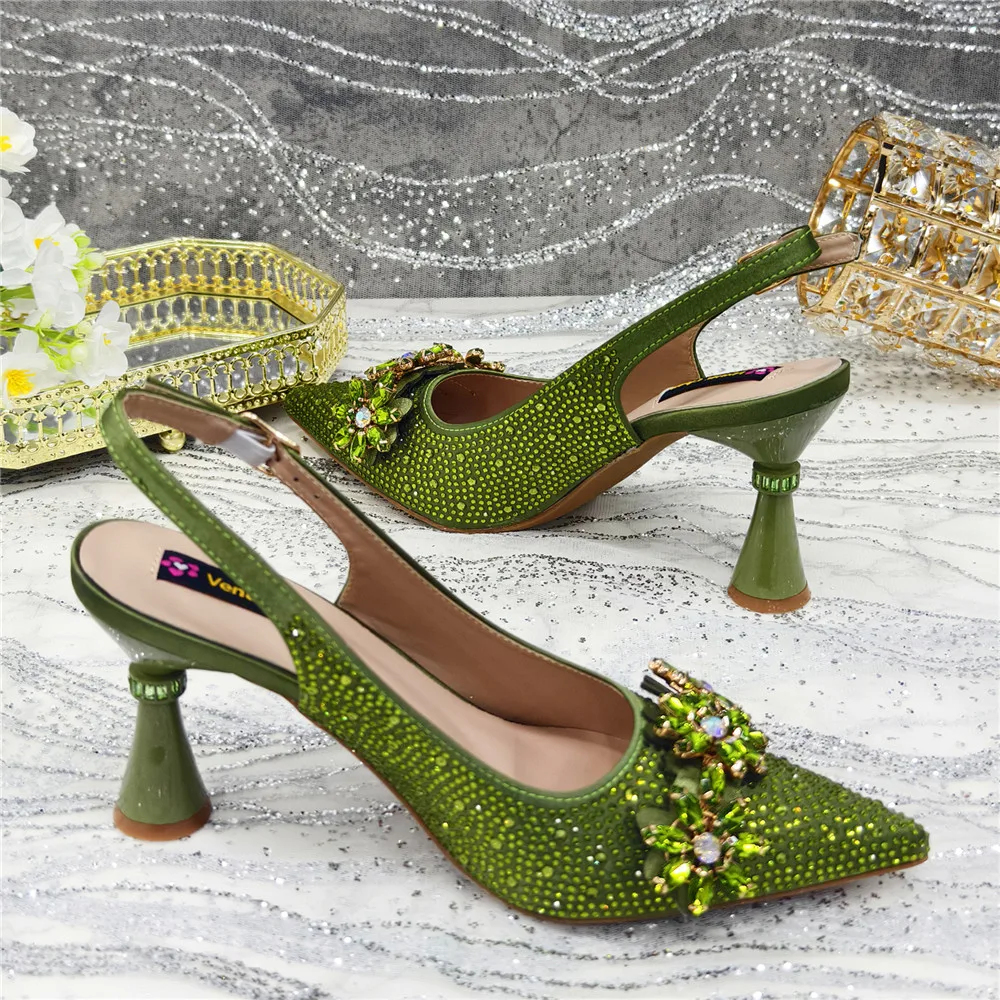 New Fashion Pointed Toe Shoes Heels Elegant Italian Woman Wedding for Party Shoes Women Party Pumps Decorated with Rhinestone
