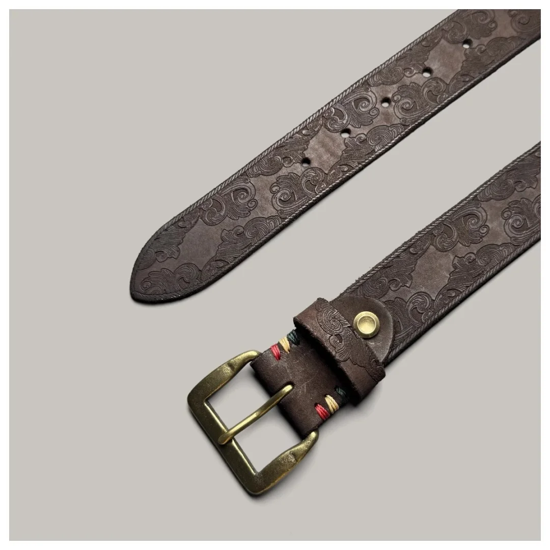 Genuine Leather Men's Belt Luxury Designer Strap Male Fashion Pure Copper Buckle Wild Classic Retro High Quality Jeans Soft Belt