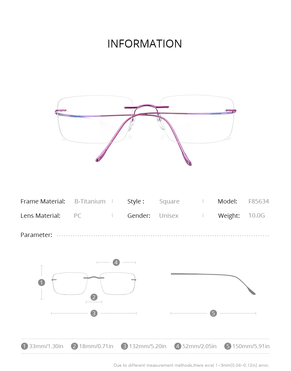 FONEX B Titanium Glasses Frame Men New Brand Design Rimless Square Eyeglasses Frameless Women Ultralight Japanese Eyewear 85634