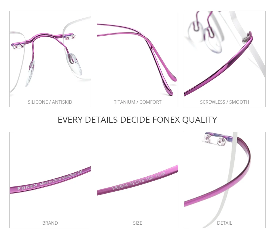 FONEX B Titanium Glasses Frame Men New Brand Design Rimless Square Eyeglasses Frameless Women Ultralight Japanese Eyewear 85634