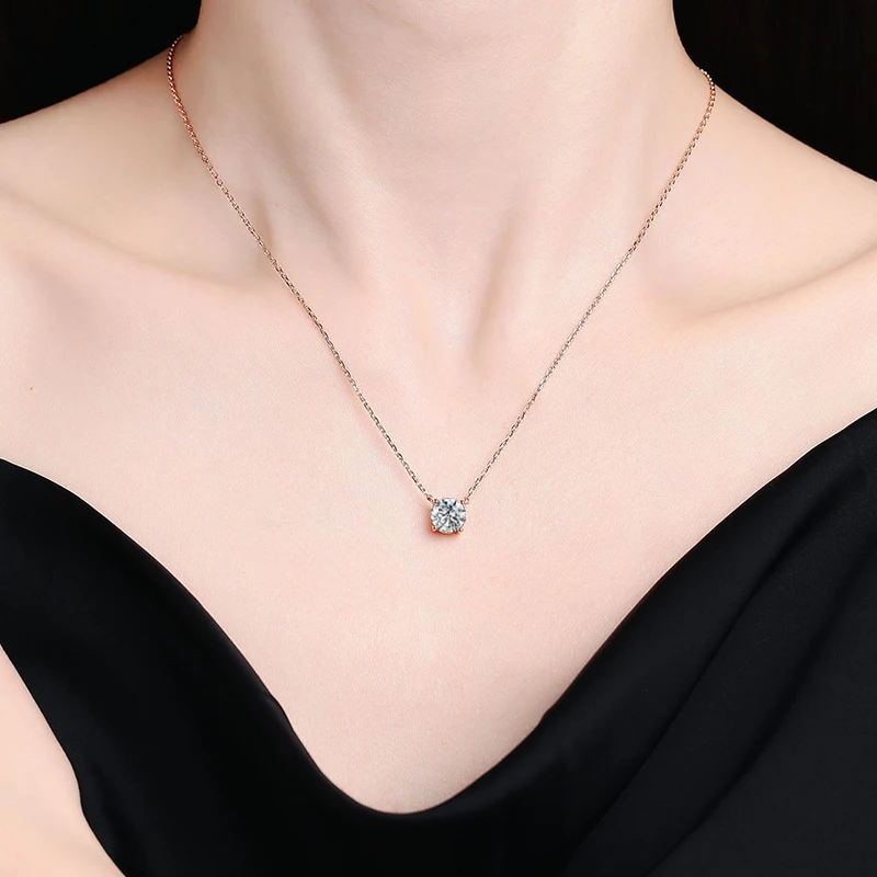 NeeTim 1ct 2ct 3ct 5ct D VVS1 Moissanite Necklace for Women Sterling Silver 925 with Yellow Rose Gold Plated Sparkling Pendant