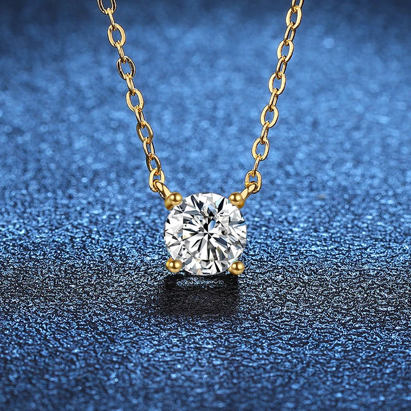 NeeTim 1ct 2ct 3ct 5ct D VVS1 Moissanite Necklace for Women Sterling Silver 925 with Yellow Rose Gold Plated Sparkling Pendant