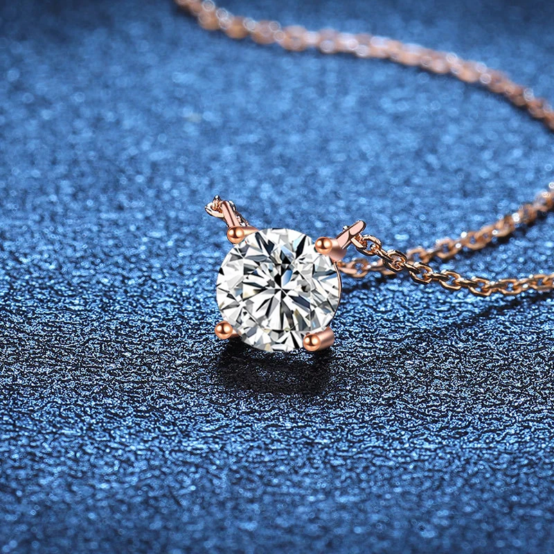 NeeTim 1ct 2ct 3ct 5ct D VVS1 Moissanite Necklace for Women Sterling Silver 925 with Yellow Rose Gold Plated Sparkling Pendant