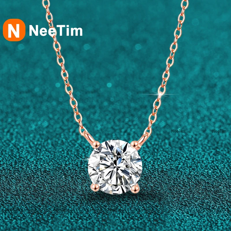 NeeTim 1ct 2ct 3ct 5ct D VVS1 Moissanite Necklace for Women Sterling Silver 925 with Yellow Rose Gold Plated Sparkling Pendant