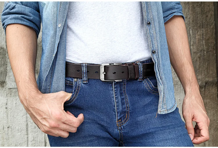 Belt men's genuine leather, genuine cowhide, handmade needle buckle, plant tanned top layer cowhidebelt, casual retro denim