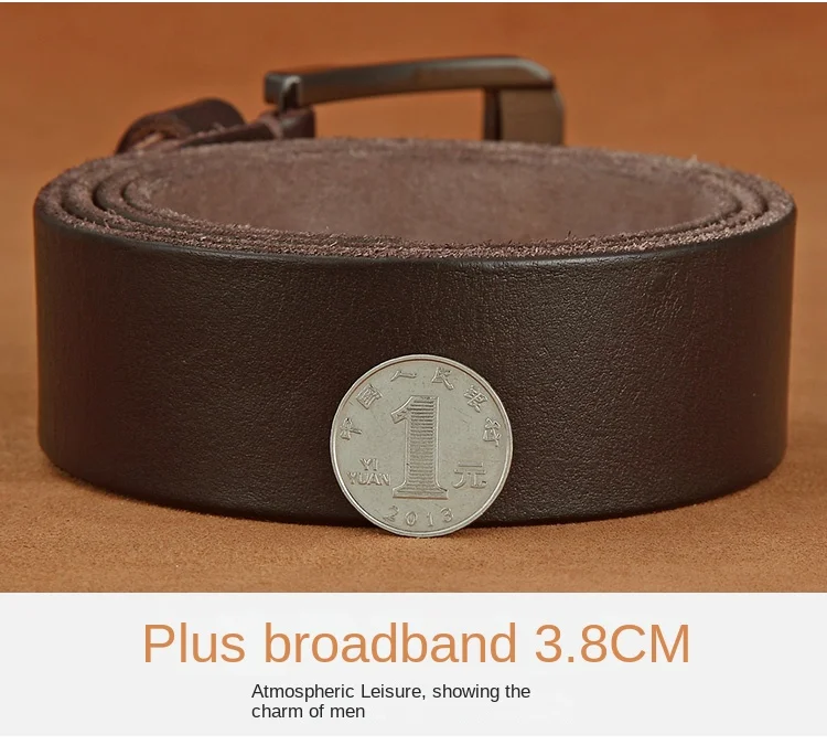 Belt men's genuine leather, genuine cowhide, handmade needle buckle, plant tanned top layer cowhidebelt, casual retro denim
