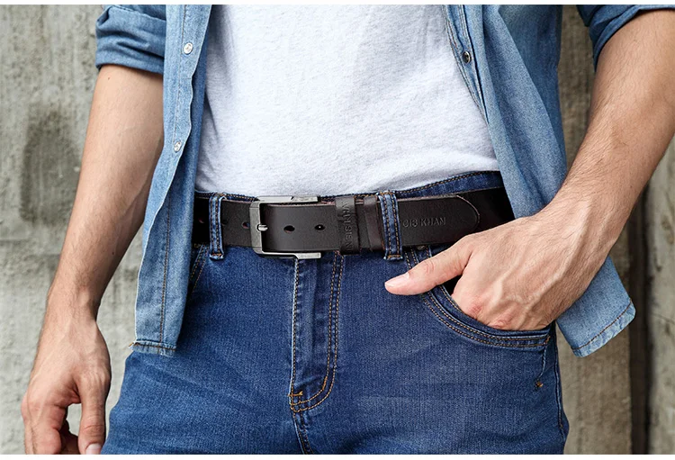 Belt men's genuine leather, genuine cowhide, handmade needle buckle, plant tanned top layer cowhidebelt, casual retro denim