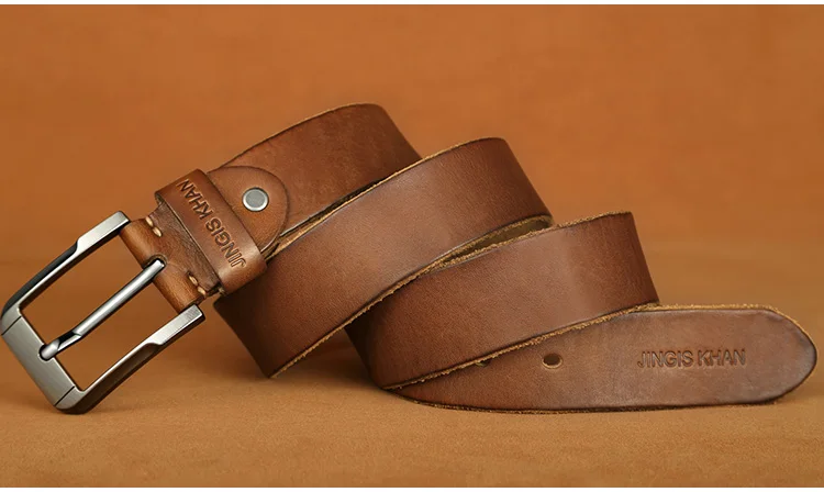 Belt men's genuine leather, genuine cowhide, handmade needle buckle, plant tanned top layer cowhidebelt, casual retro denim