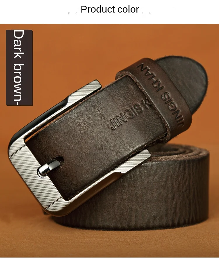 Belt men's genuine leather, genuine cowhide, handmade needle buckle, plant tanned top layer cowhidebelt, casual retro denim