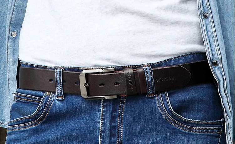 Belt men's genuine leather, genuine cowhide, handmade needle buckle, plant tanned top layer cowhidebelt, casual retro denim