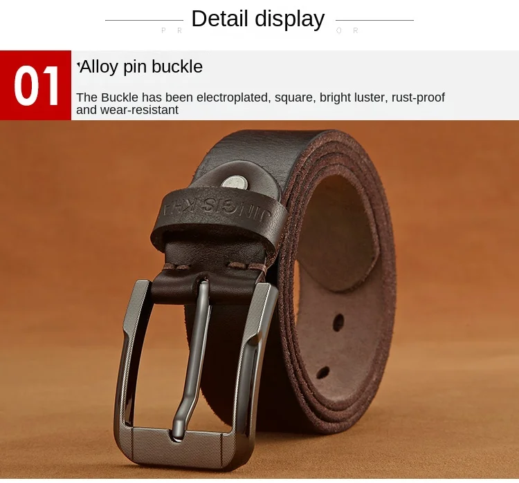 Belt men's genuine leather, genuine cowhide, handmade needle buckle, plant tanned top layer cowhidebelt, casual retro denim