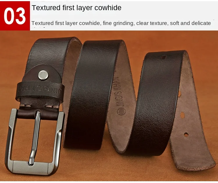 Belt men's genuine leather, genuine cowhide, handmade needle buckle, plant tanned top layer cowhidebelt, casual retro denim
