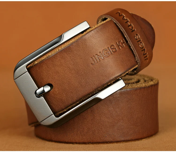 Belt men's genuine leather, genuine cowhide, handmade needle buckle, plant tanned top layer cowhidebelt, casual retro denim