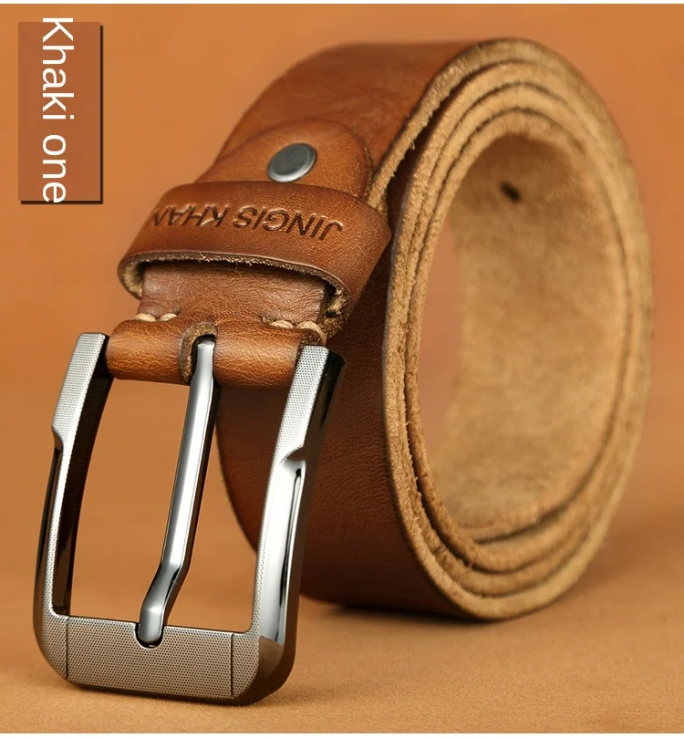 Belt men's genuine leather, genuine cowhide, handmade needle buckle, plant tanned top layer cowhidebelt, casual retro denim