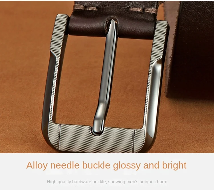 Belt men's genuine leather, genuine cowhide, handmade needle buckle, plant tanned top layer cowhidebelt, casual retro denim