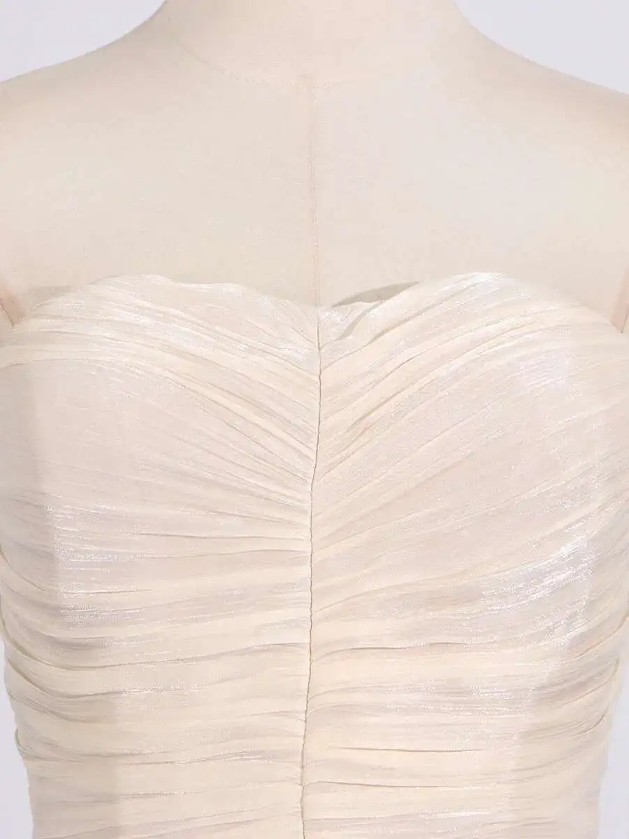 TWOTWINSTYLE Tempatement Patchwork Ruffle Slim Dress For Women Strapless High Waist Ruched Midi Elegant Dresses Female Fashion