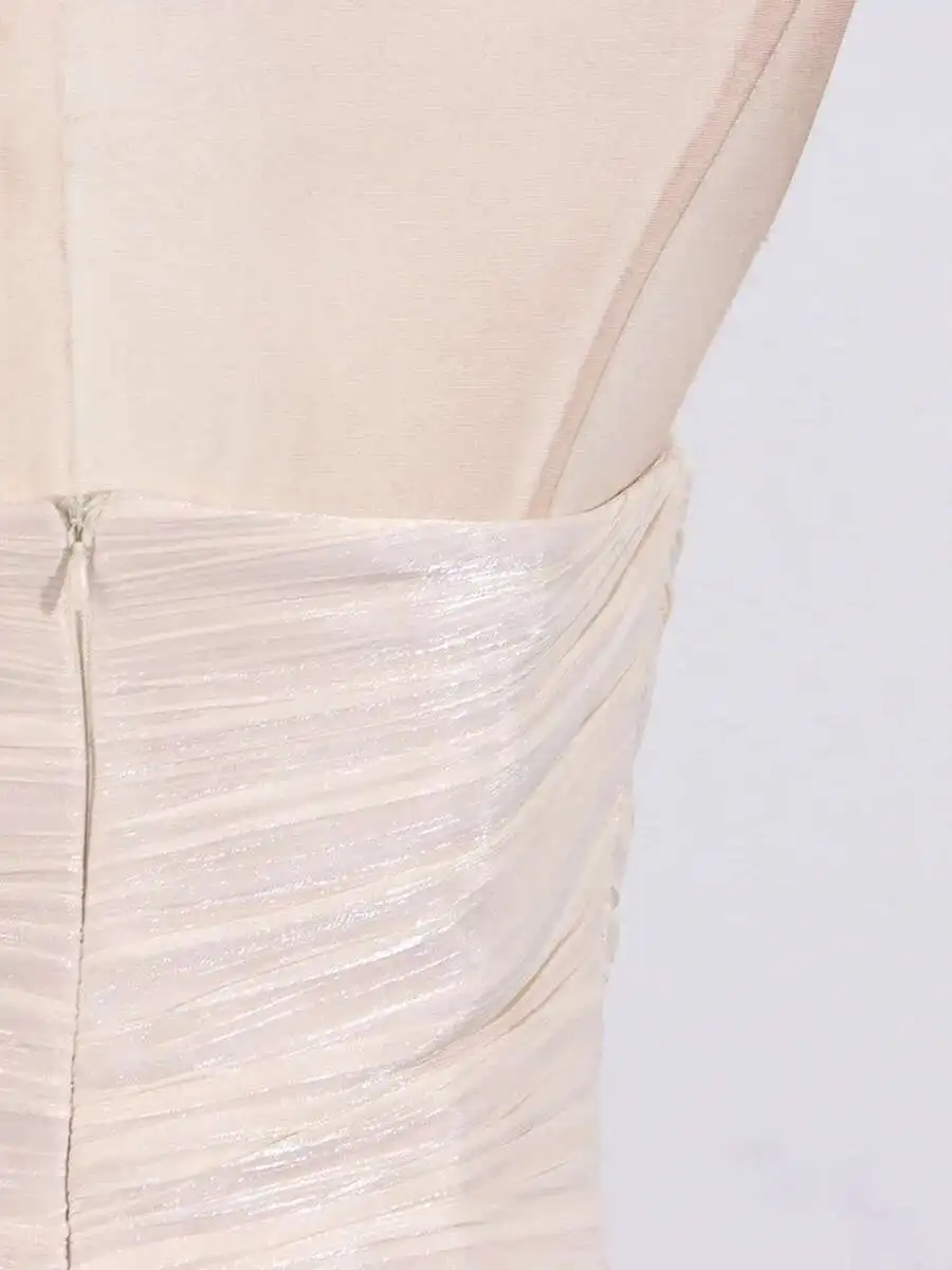 TWOTWINSTYLE Tempatement Patchwork Ruffle Slim Dress For Women Strapless High Waist Ruched Midi Elegant Dresses Female Fashion