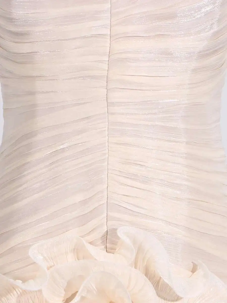 TWOTWINSTYLE Tempatement Patchwork Ruffle Slim Dress For Women Strapless High Waist Ruched Midi Elegant Dresses Female Fashion