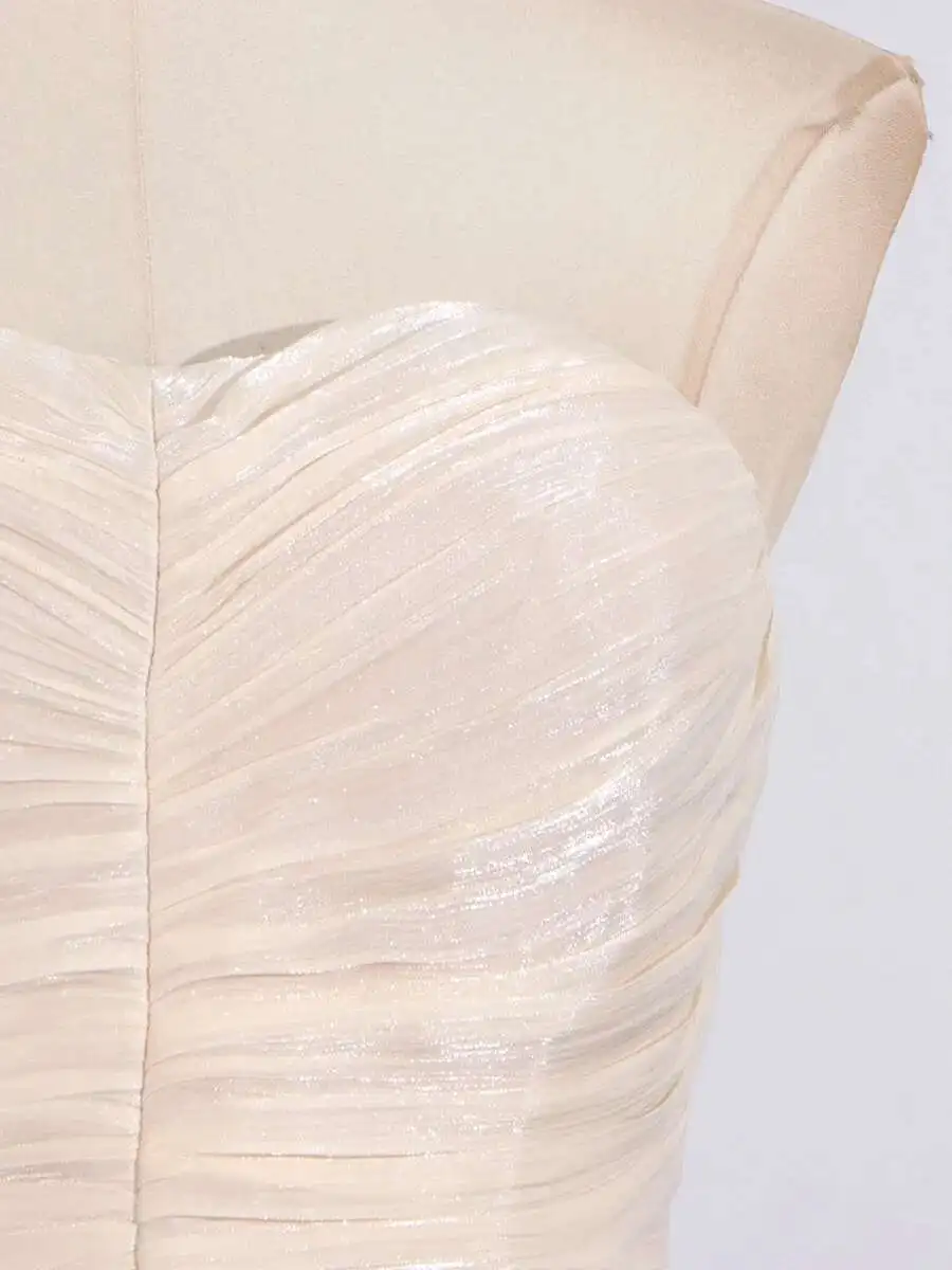 TWOTWINSTYLE Tempatement Patchwork Ruffle Slim Dress For Women Strapless High Waist Ruched Midi Elegant Dresses Female Fashion