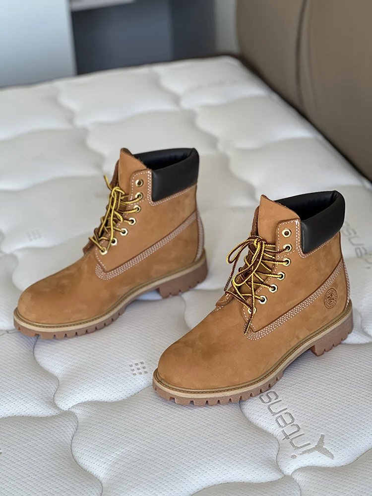 Men Fashion Outdoor Shoes Genuine Leather Yellow Boots 2025 Male Casual Waterproof Boots