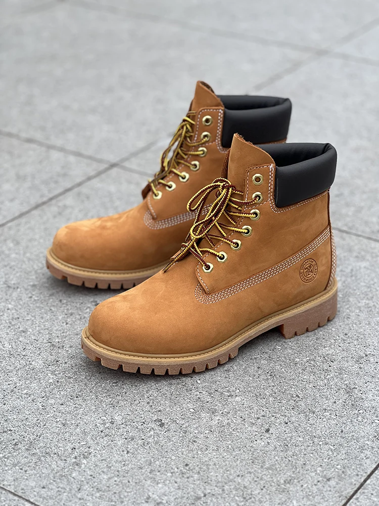 Men Fashion Outdoor Shoes Genuine Leather Yellow Boots 2025 Male Casual Waterproof Boots