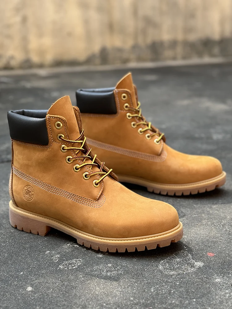 Men Fashion Outdoor Shoes Genuine Leather Yellow Boots 2025 Male Casual Waterproof Boots