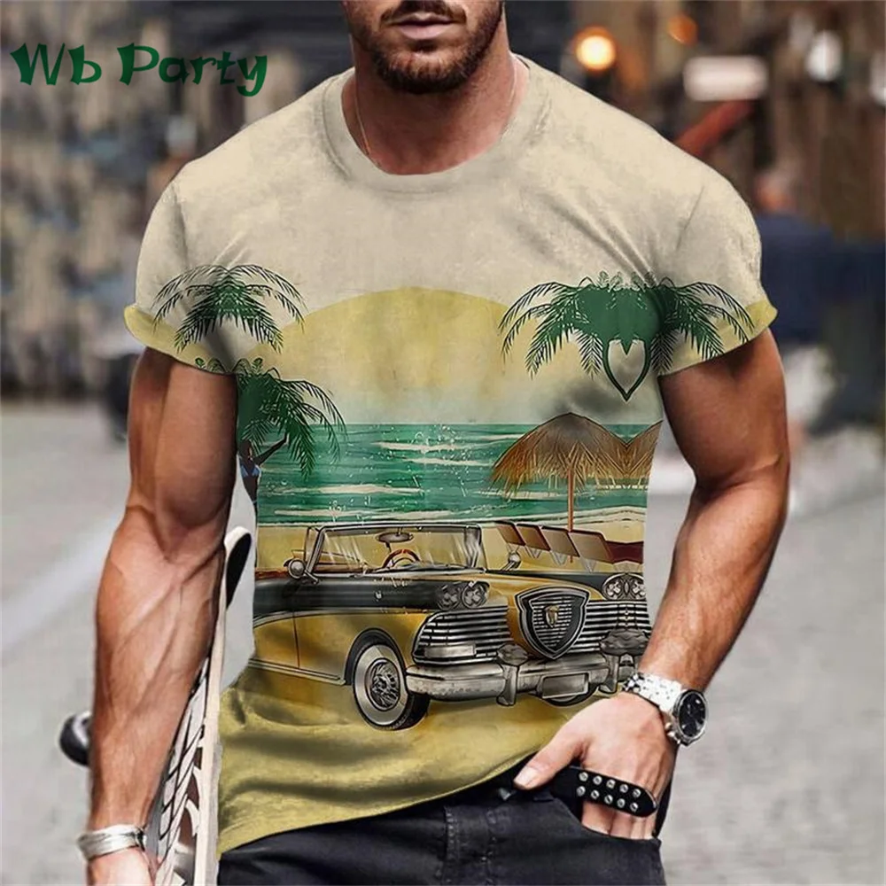 Vintage Men's T-shirt Route 66 Biker Print T-shirts for Man Gym Clothing Short Sleeve Tee Men T-shirts Mens Clothing O-Neck Tops