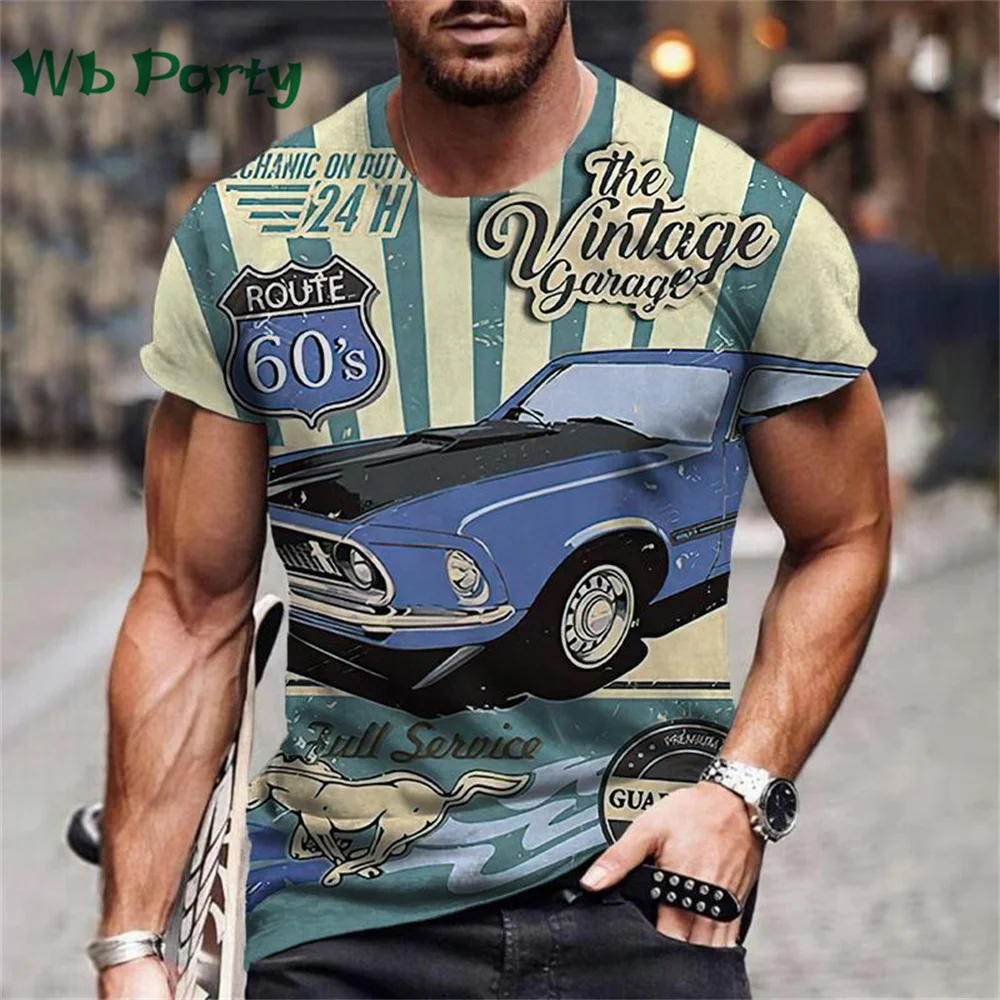 Vintage Men's T-shirt Route 66 Biker Print T-shirts for Man Gym Clothing Short Sleeve Tee Men T-shirts Mens Clothing O-Neck Tops