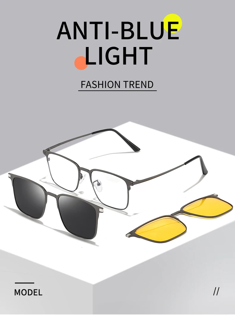 CLLOIO Metal Alloy 3 In 1 Magnet Clip Optical Myopia Glasses For Men Polarized Sunglasses Hyperopia Prescription Reading Glasses