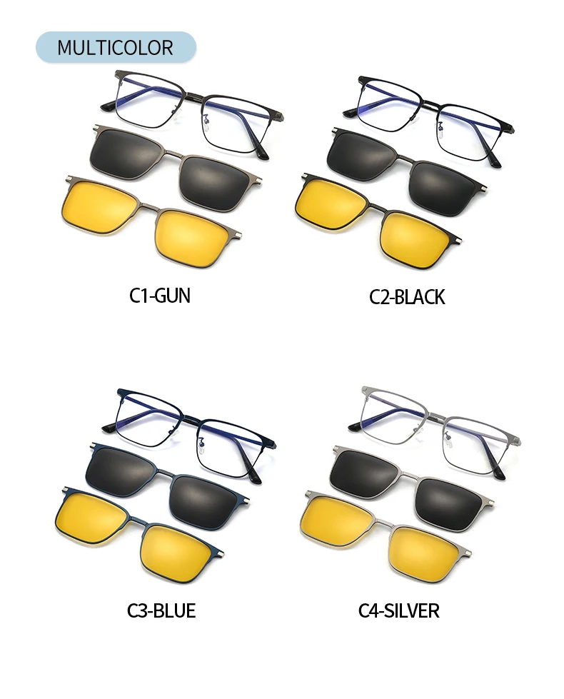 CLLOIO Metal Alloy 3 In 1 Magnet Clip Optical Myopia Glasses For Men Polarized Sunglasses Hyperopia Prescription Reading Glasses