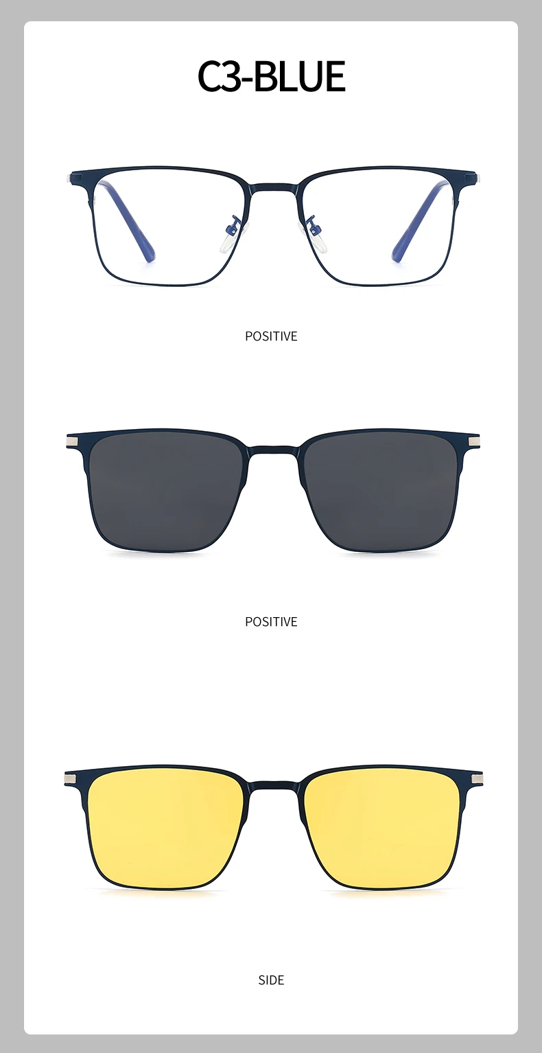 CLLOIO Metal Alloy 3 In 1 Magnet Clip Optical Myopia Glasses For Men Polarized Sunglasses Hyperopia Prescription Reading Glasses