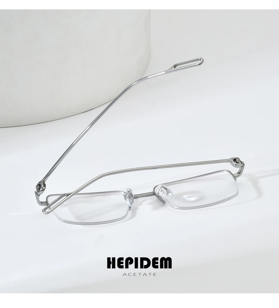 HEPIDEM Alloy Glasses Frame Men Luxury Famous Brand Design Retro Vintage Square Eyeglasses Rimless Spectacles Frameless Eyewear
