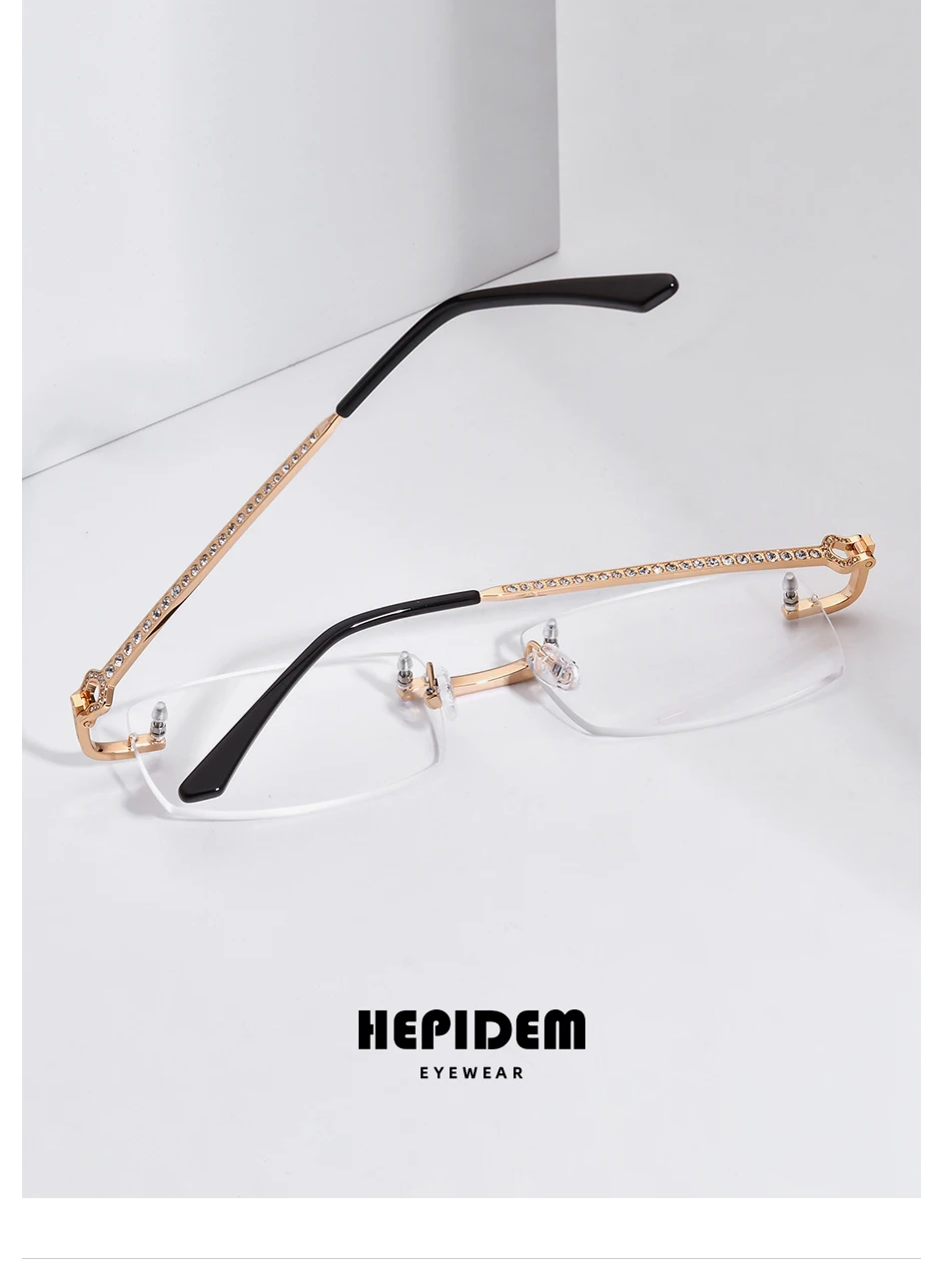 HEPIDEM Alloy Glasses Frame Men Luxury Famous Brand Design Retro Vintage Square Eyeglasses Rimless Spectacles Frameless Eyewear