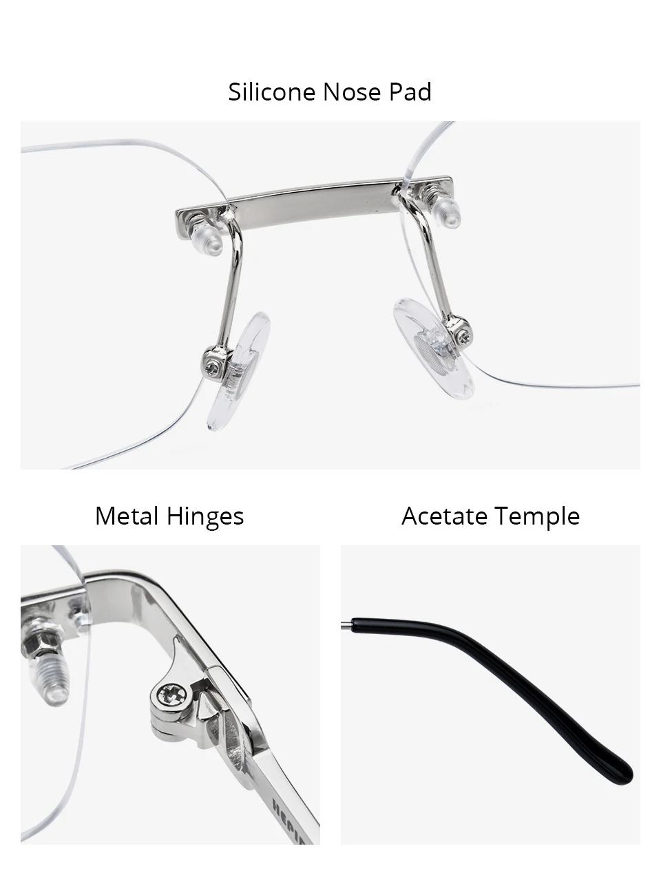 HEPIDEM Alloy Glasses Frame Men Luxury Famous Brand Design Retro Vintage Square Eyeglasses Rimless Spectacles Frameless Eyewear