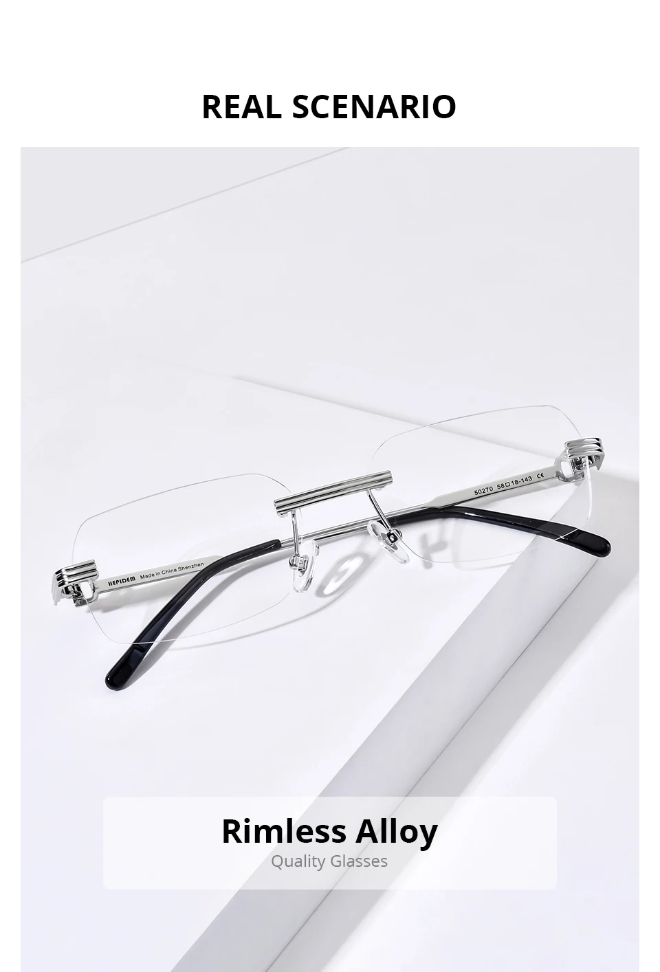 HEPIDEM Alloy Glasses Frame Men Luxury Famous Brand Design Retro Vintage Square Eyeglasses Rimless Spectacles Frameless Eyewear