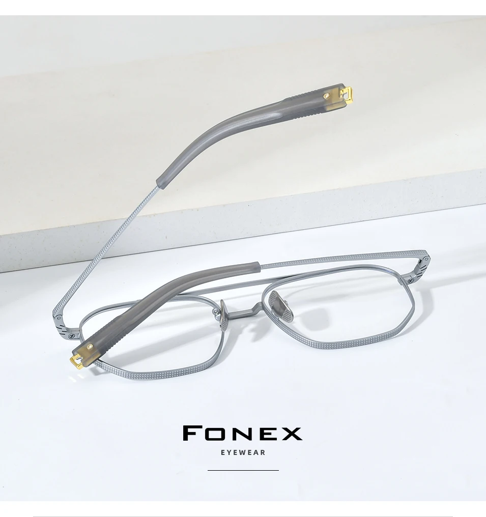 FONEX Pure Titanium Glasses Frame Men New Brand Design Square Eyeglasses Ultralight-Weight Japanese High Quality Eyewear 07518